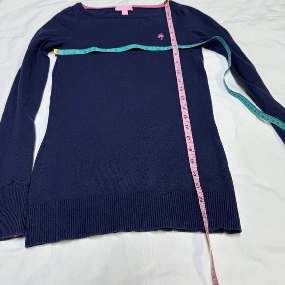 Lilly Pulitzer Navy Blue Palm Tree Sweater Women’s XS Long Sleeve Cotton Blend - Picture 6 of 8
